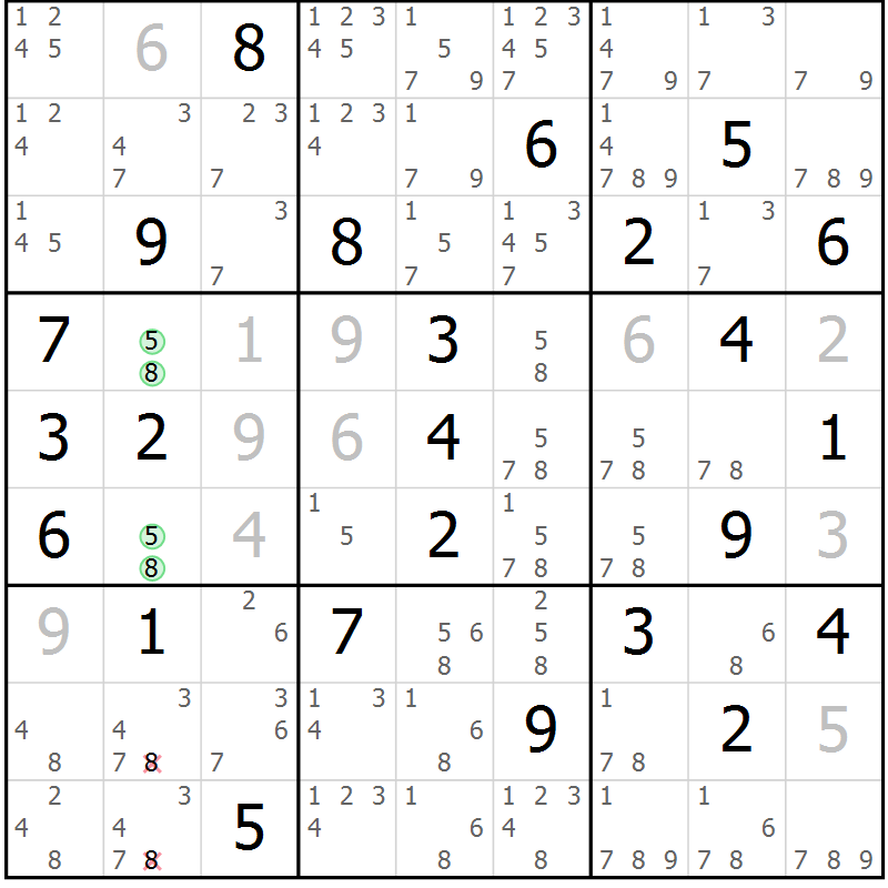 Position des candidats pour la solution de la Gr 39 page 42 du magazine de sudoku Sudoku Suprême n° 037