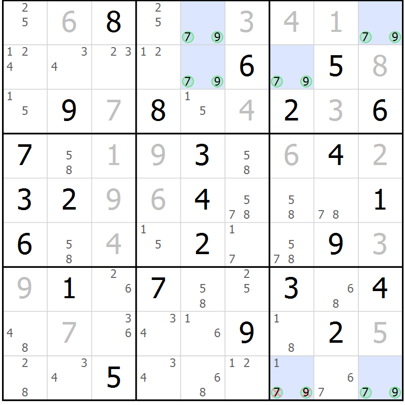 Position des candidats pour la solution de la Gr 39 page 42 du magazine de sudoku Sudoku Suprême n° 037