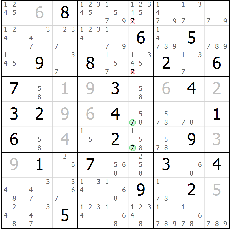 Position des candidats pour la solution de la Gr 39 page 42 du magazine de sudoku Sudoku Suprême n° 037