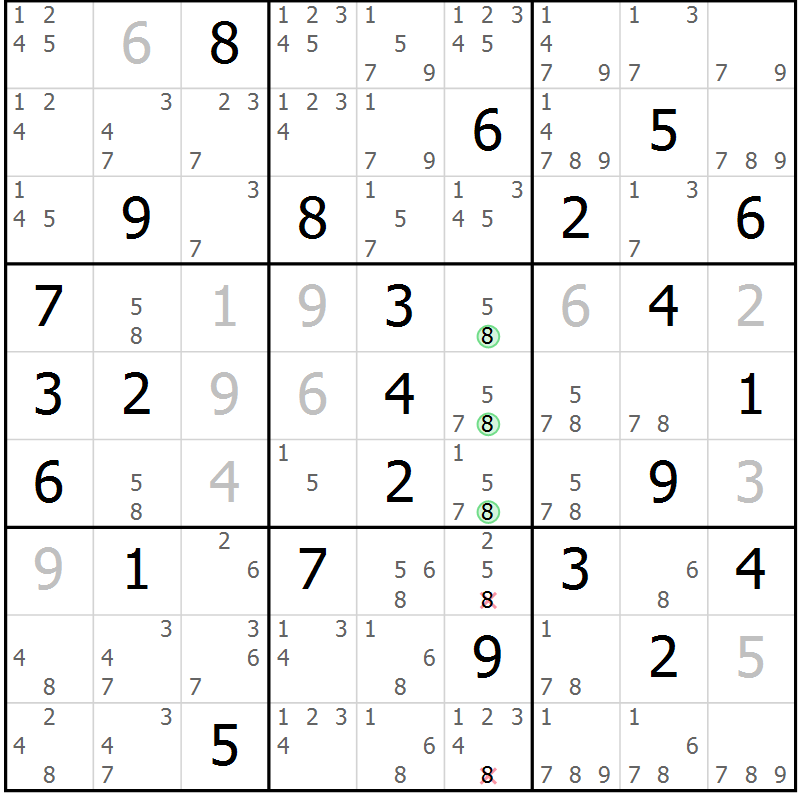 Position des candidats pour la solution de la Gr 39 page 42 du magazine de sudoku Sudoku Suprême n° 037