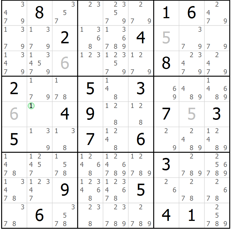 Position des candidats pour la solution de la Gr 4 page 7 du magazine de sudoku Sudoku Suprême n° 037