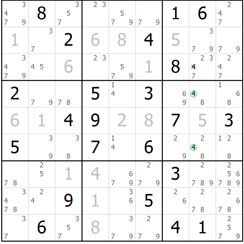 Position des candidats pour la solution de la Gr 4 page 7 du magazine de sudoku Sudoku Suprême n° 037