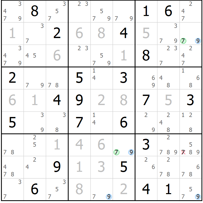 Position des candidats pour la solution de la Gr 4 page 7 du magazine de sudoku Sudoku Suprême n° 037