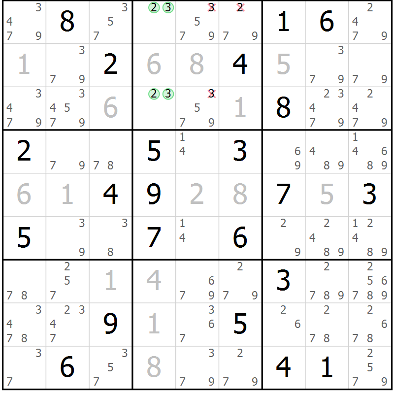 Position des candidats pour la solution de la Gr 4 page 7 du magazine de sudoku Sudoku Suprême n° 037
