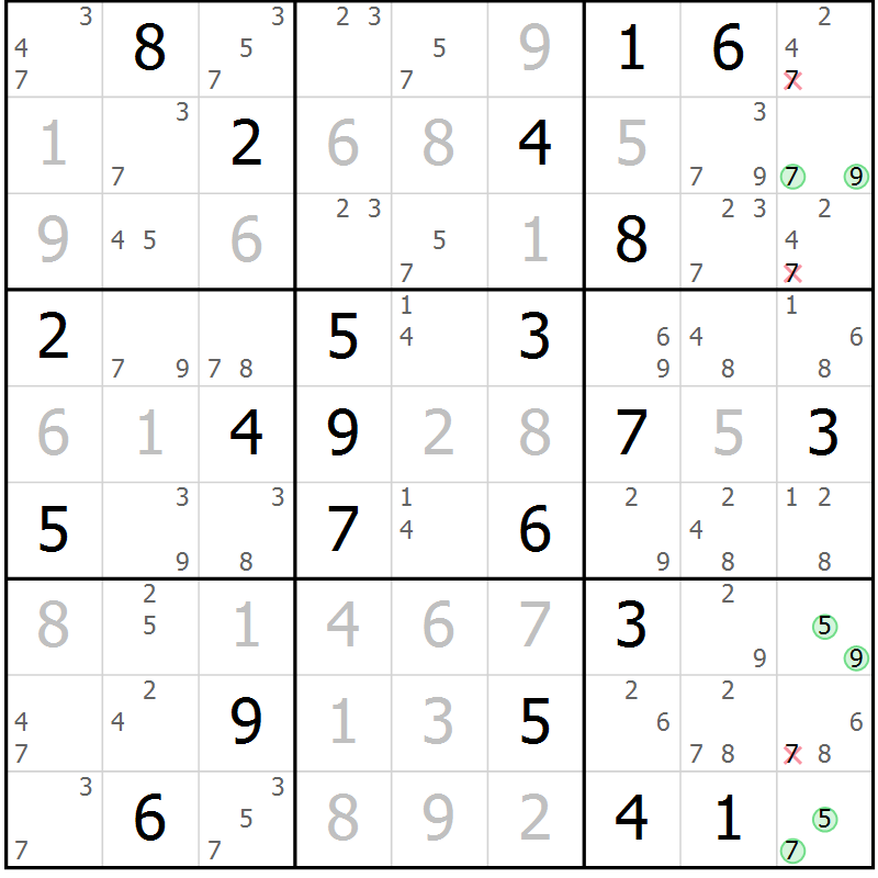 Position des candidats pour la solution de la Gr 4 page 7 du magazine de sudoku Sudoku Suprême n° 037
