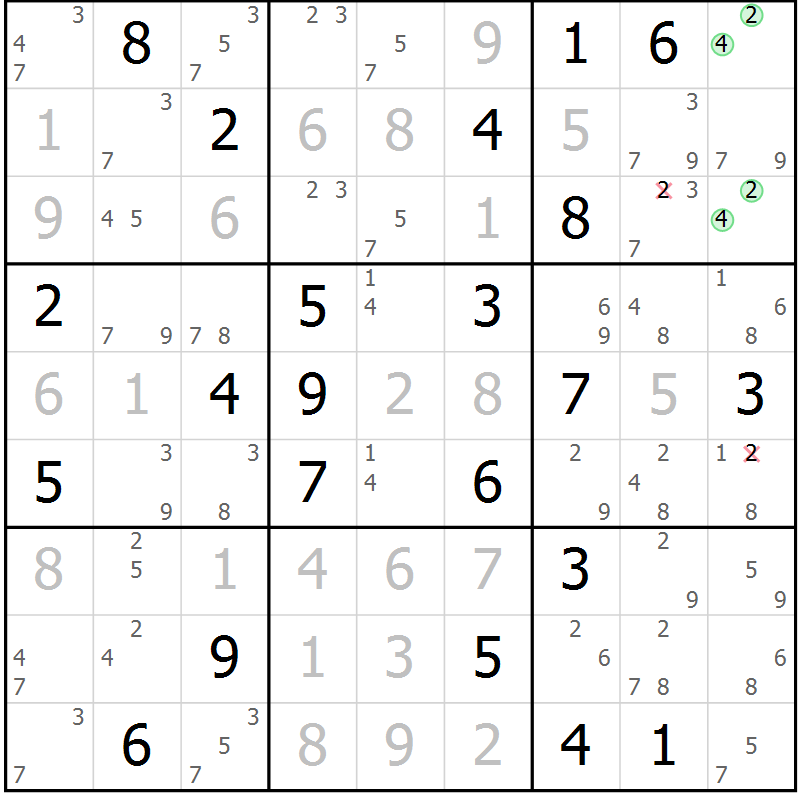 Position des candidats pour la solution de la Gr 4 page 7 du magazine de sudoku Sudoku Suprême n° 037
