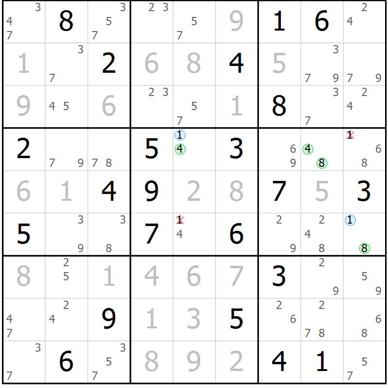 Position des candidats pour la solution de la Gr 4 page 7 du magazine de sudoku Sudoku Suprême n° 037