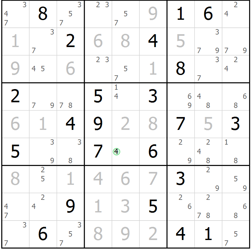 Position des candidats pour la solution de la Gr 4 page 7 du magazine de sudoku Sudoku Suprême n° 037