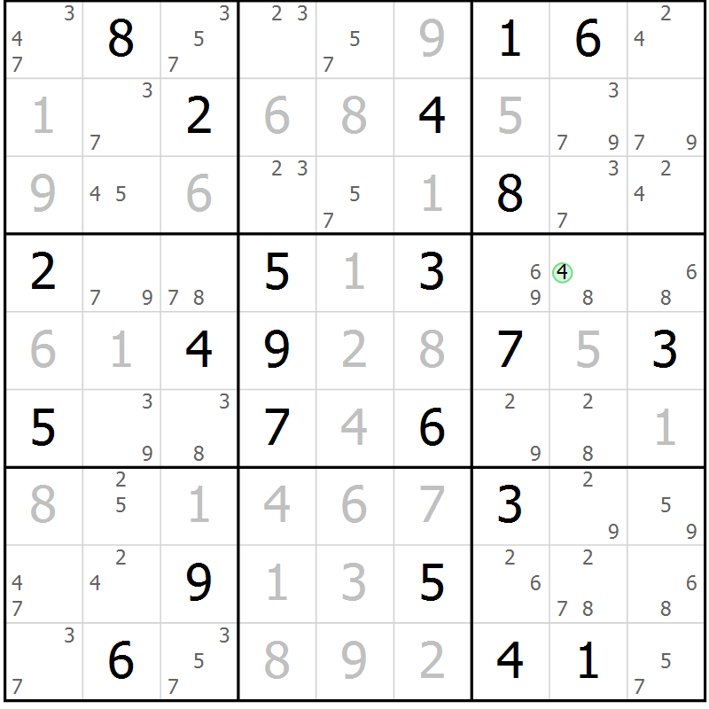 Position des candidats pour la solution de la Gr 4 page 7 du magazine de sudoku Sudoku Suprême n° 037