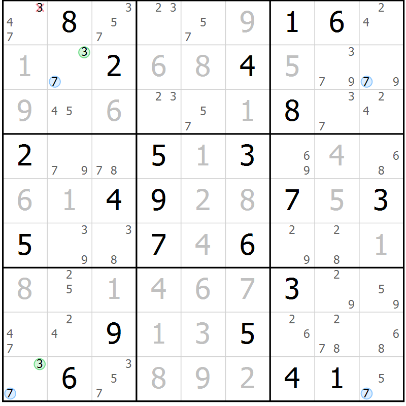 Position des candidats pour la solution de la Gr 4 page 7 du magazine de sudoku Sudoku Suprême n° 037