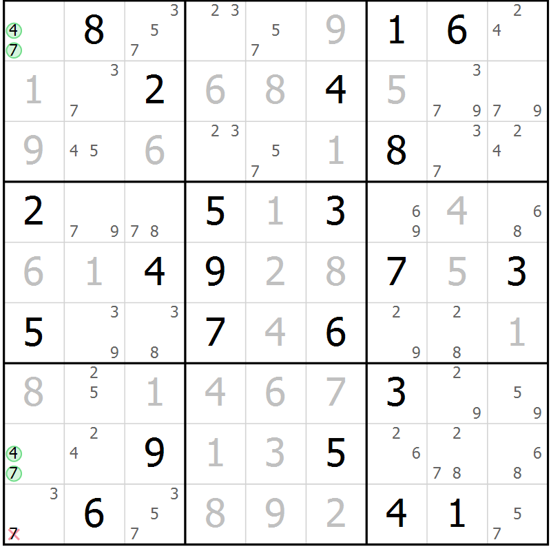 Position des candidats pour la solution de la Gr 4 page 7 du magazine de sudoku Sudoku Suprême n° 037