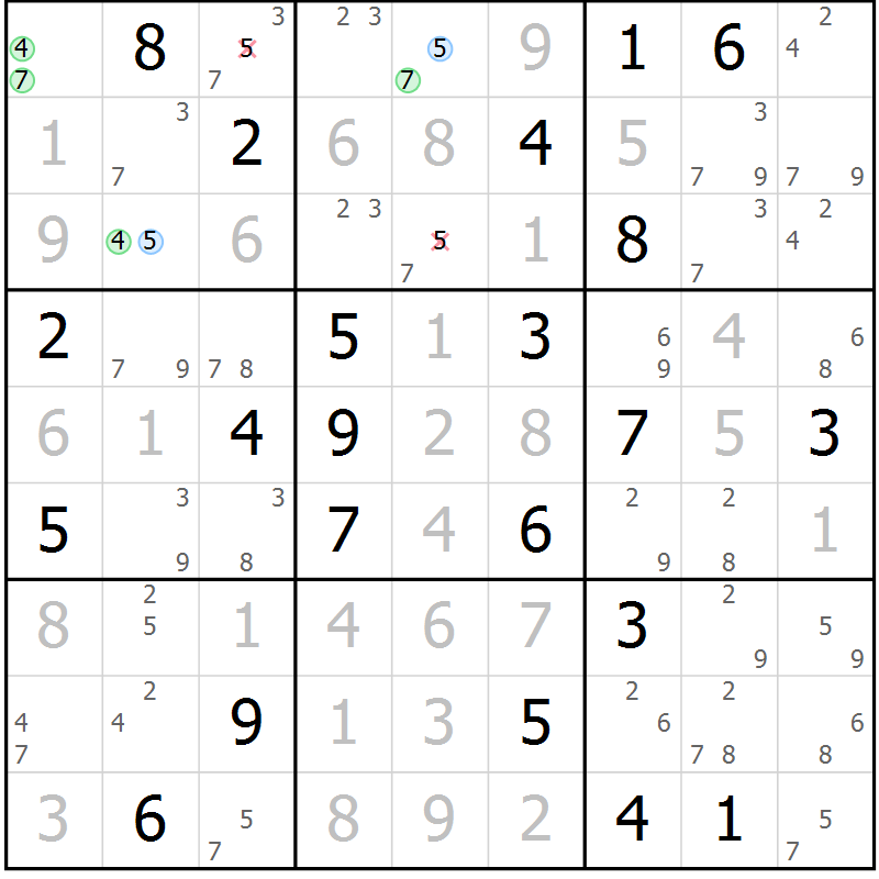 Position des candidats pour la solution de la Gr 4 page 7 du magazine de sudoku Sudoku Suprême n° 037