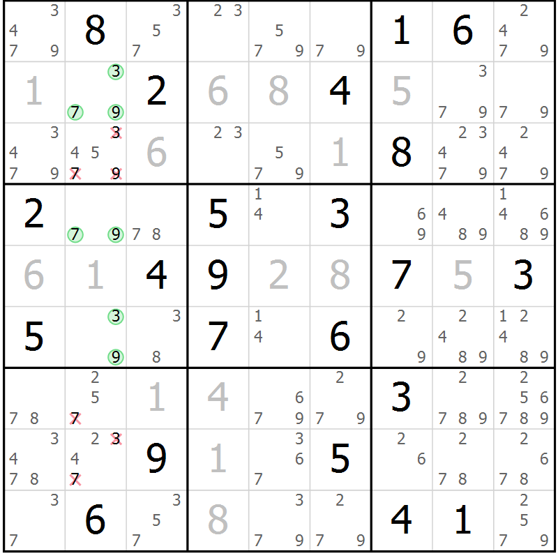Position des candidats pour la solution de la Gr 4 page 7 du magazine de sudoku Sudoku Suprême n° 037
