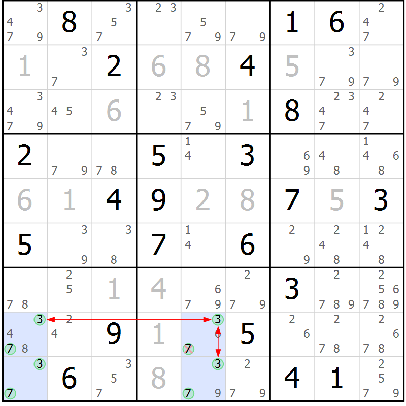 Position des candidats pour la solution de la Gr 4 page 7 du magazine de sudoku Sudoku Suprême n° 037