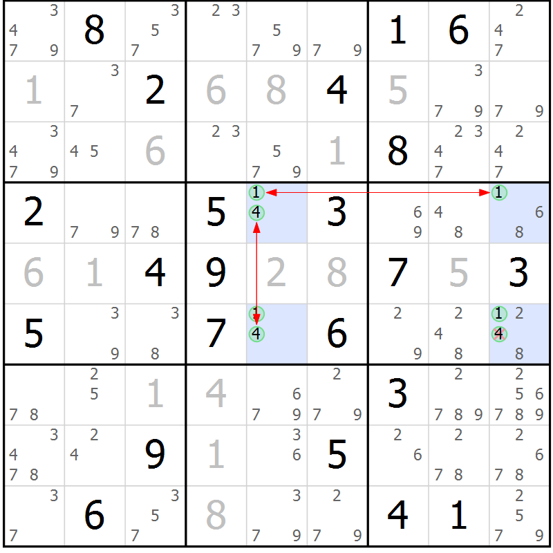 Position des candidats pour la solution de la Gr 4 page 7 du magazine de sudoku Sudoku Suprême n° 037