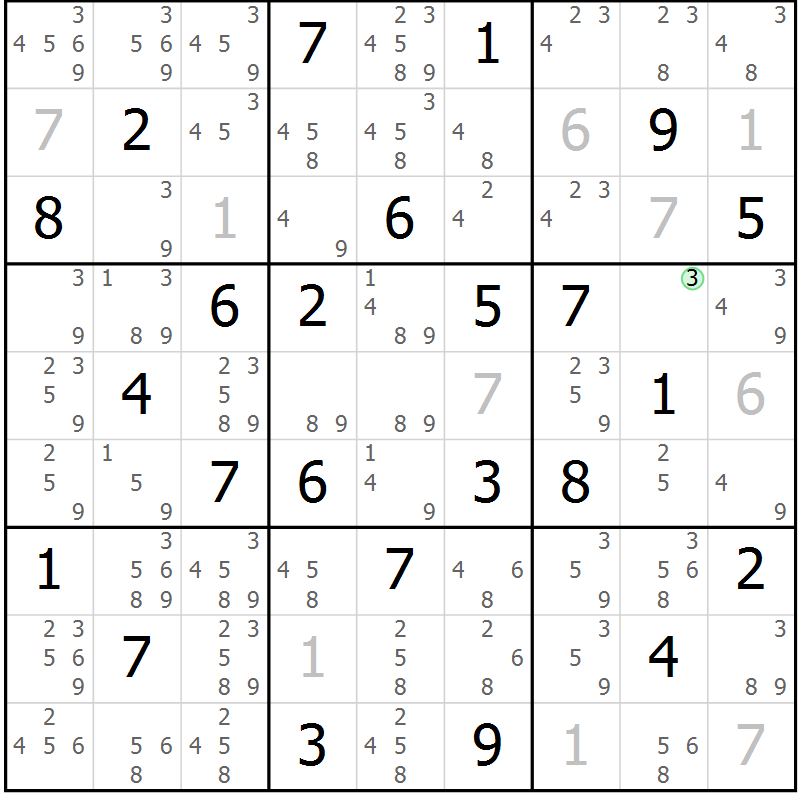 Position des candidats pour la solution de la Gr 40 page 43 du magazine de sudoku Sudoku Suprême n° 037