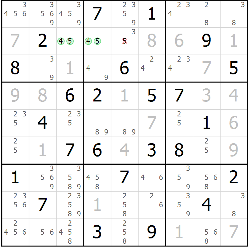 Position des candidats pour la solution de la Gr 40 page 43 du magazine de sudoku Sudoku Suprême n° 037