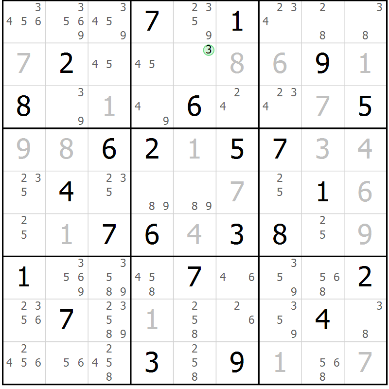 Position des candidats pour la solution de la Gr 40 page 43 du magazine de sudoku Sudoku Suprême n° 037