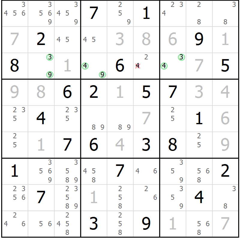 Position des candidats pour la solution de la Gr 40 page 43 du magazine de sudoku Sudoku Suprême n° 037
