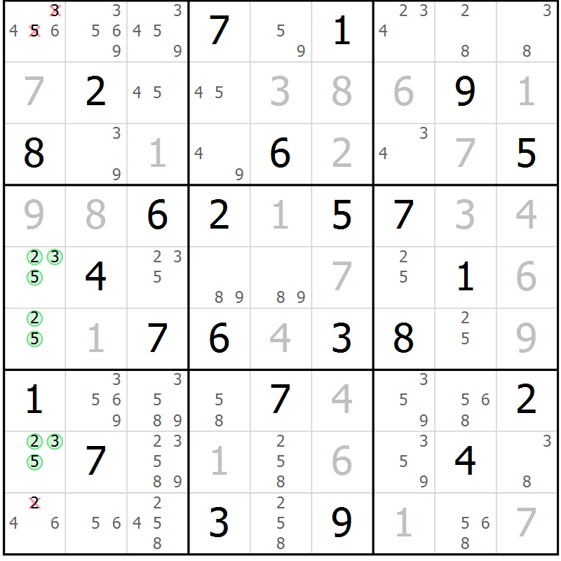 Position des candidats pour la solution de la Gr 40 page 43 du magazine de sudoku Sudoku Suprême n° 037