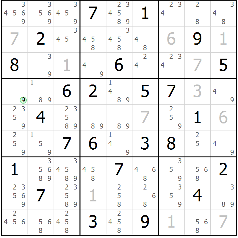 Position des candidats pour la solution de la Gr 40 page 43 du magazine de sudoku Sudoku Suprême n° 037