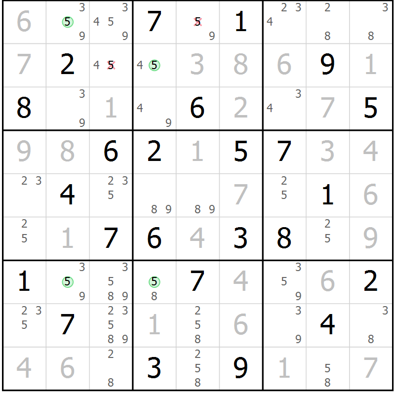 Position des candidats pour la solution de la Gr 40 page 43 du magazine de sudoku Sudoku Suprême n° 037