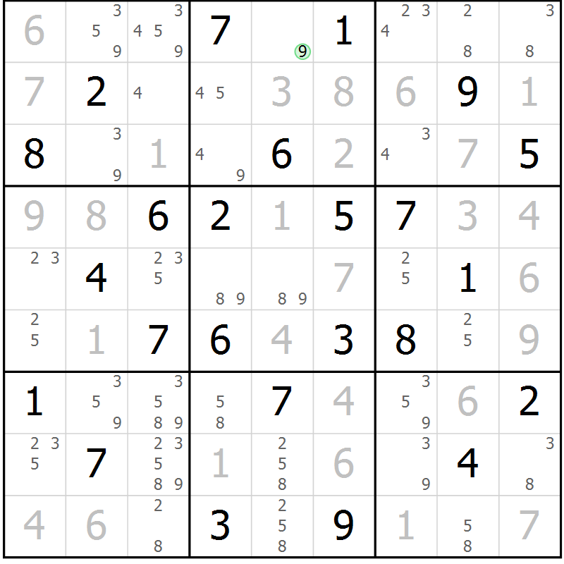 Position des candidats pour la solution de la Gr 40 page 43 du magazine de sudoku Sudoku Suprême n° 037