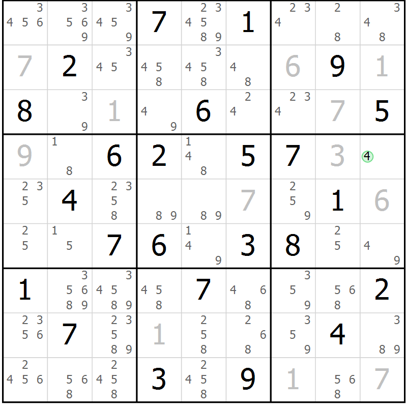 Position des candidats pour la solution de la Gr 40 page 43 du magazine de sudoku Sudoku Suprême n° 037