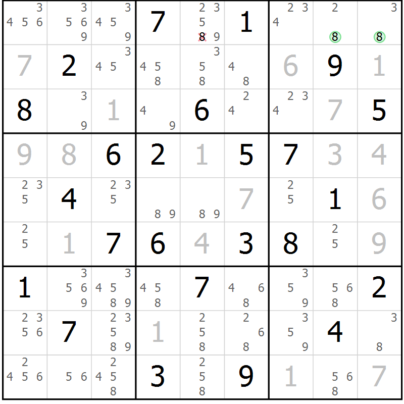Position des candidats pour la solution de la Gr 40 page 43 du magazine de sudoku Sudoku Suprême n° 037