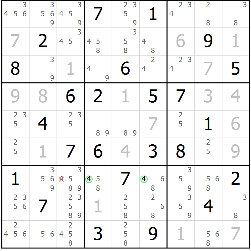 Position des candidats pour la solution de la Gr 40 page 43 du magazine de sudoku Sudoku Suprême n° 037