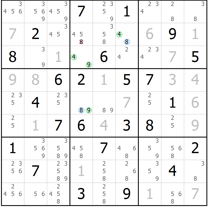 Position des candidats pour la solution de la Gr 40 page 43 du magazine de sudoku Sudoku Suprême n° 037