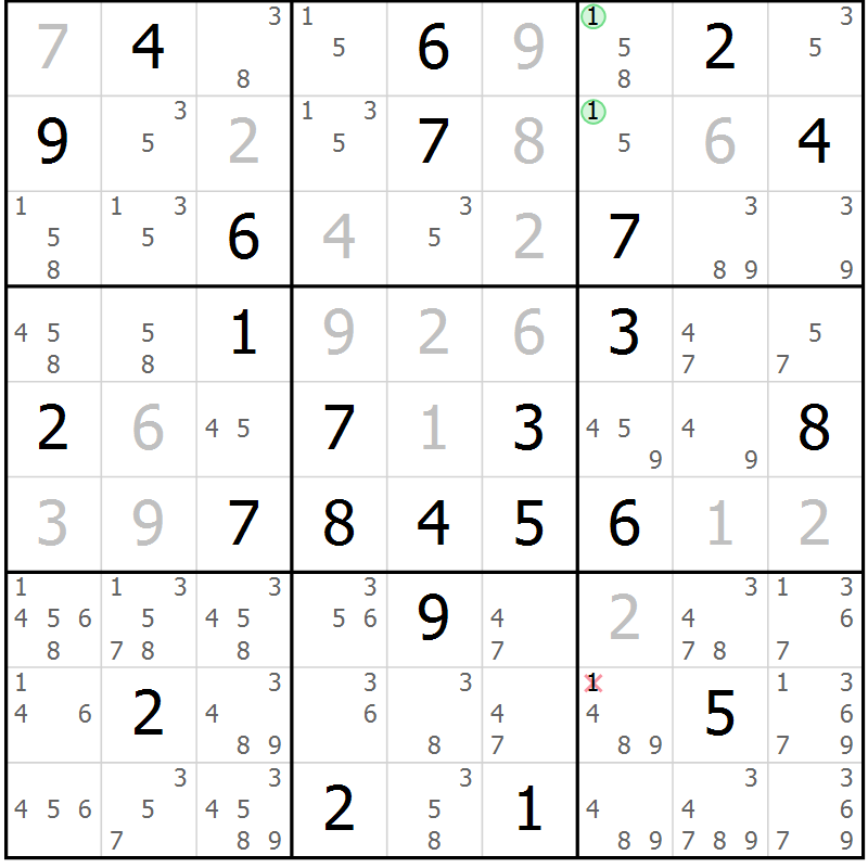 Position des candidats pour la solution de la Gr 41 page 44 du magazine de sudoku Sudoku Suprême n° 037