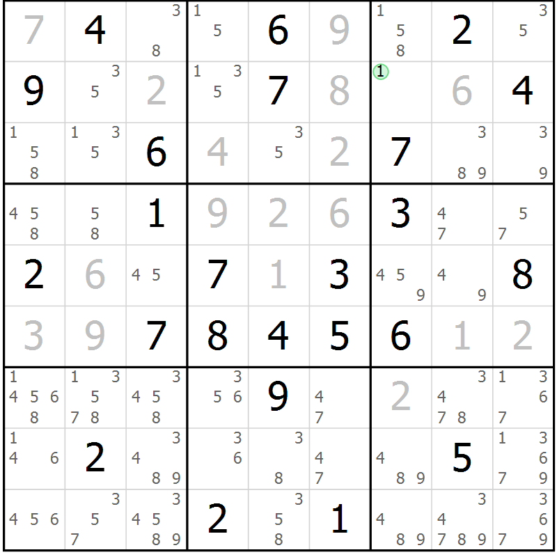 Position des candidats pour la solution de la Gr 41 page 44 du magazine de sudoku Sudoku Suprême n° 037