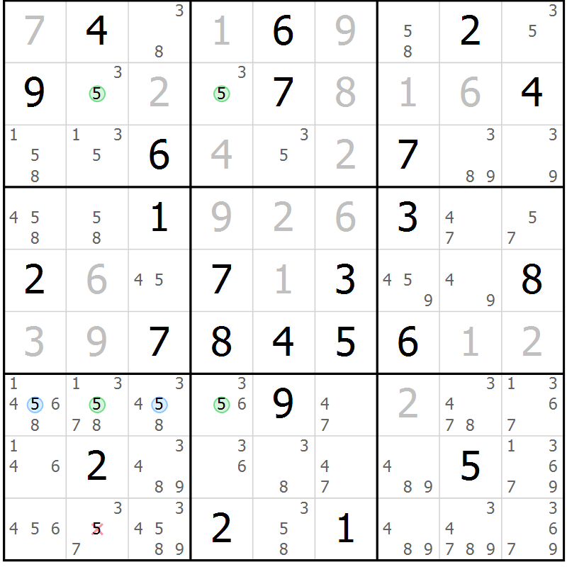 Position des candidats pour la solution de la Gr 41 page 44 du magazine de sudoku Sudoku Suprême n° 037