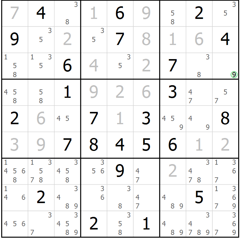 Position des candidats pour la solution de la Gr 41 page 44 du magazine de sudoku Sudoku Suprême n° 037