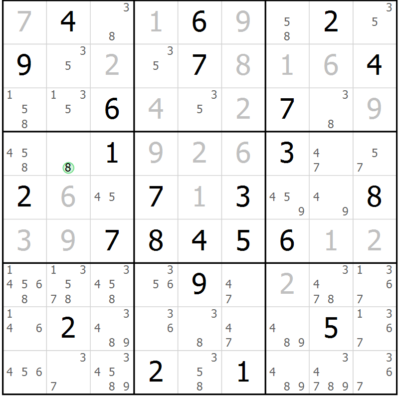 Position des candidats pour la solution de la Gr 41 page 44 du magazine de sudoku Sudoku Suprême n° 037