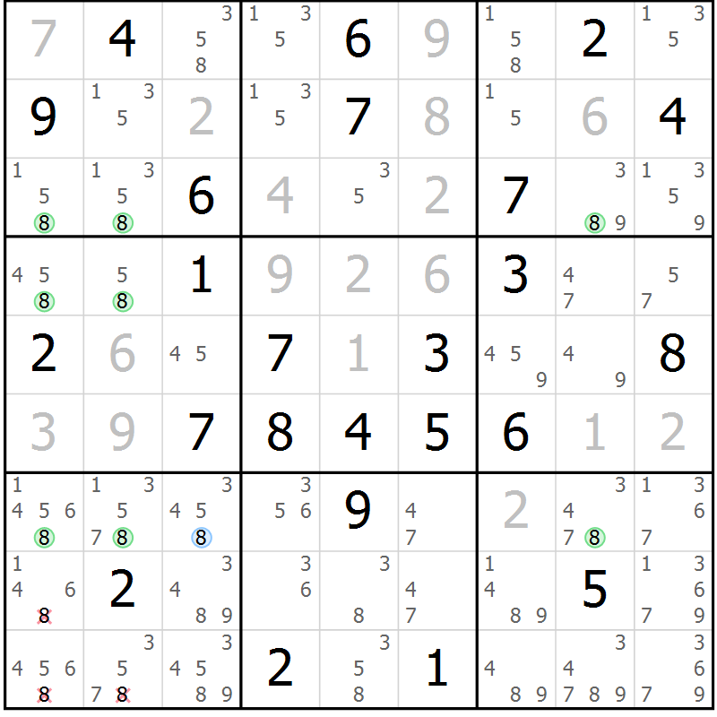 Position des candidats pour la solution de la Gr 41 page 44 du magazine de sudoku Sudoku Suprême n° 037