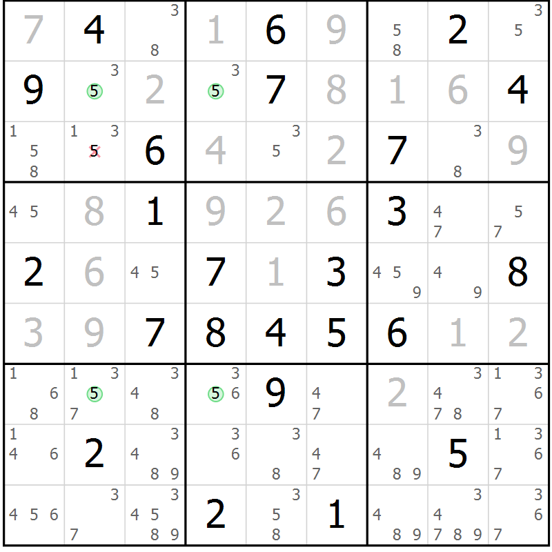 Position des candidats pour la solution de la Gr 41 page 44 du magazine de sudoku Sudoku Suprême n° 037