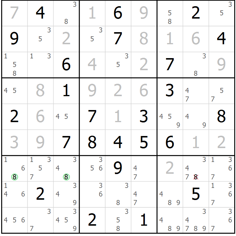 Position des candidats pour la solution de la Gr 41 page 44 du magazine de sudoku Sudoku Suprême n° 037