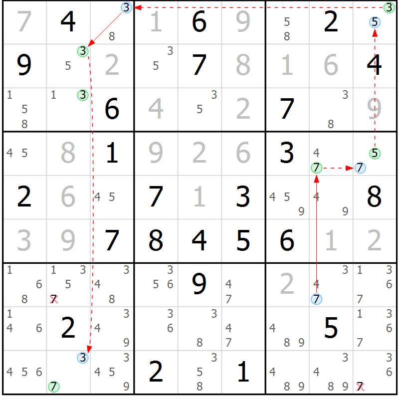 Position des candidats pour la solution de la Gr 41 page 44 du magazine de sudoku Sudoku Suprême n° 037