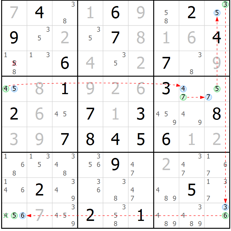 Position des candidats pour la solution de la Gr 41 page 44 du magazine de sudoku Sudoku Suprême n° 037