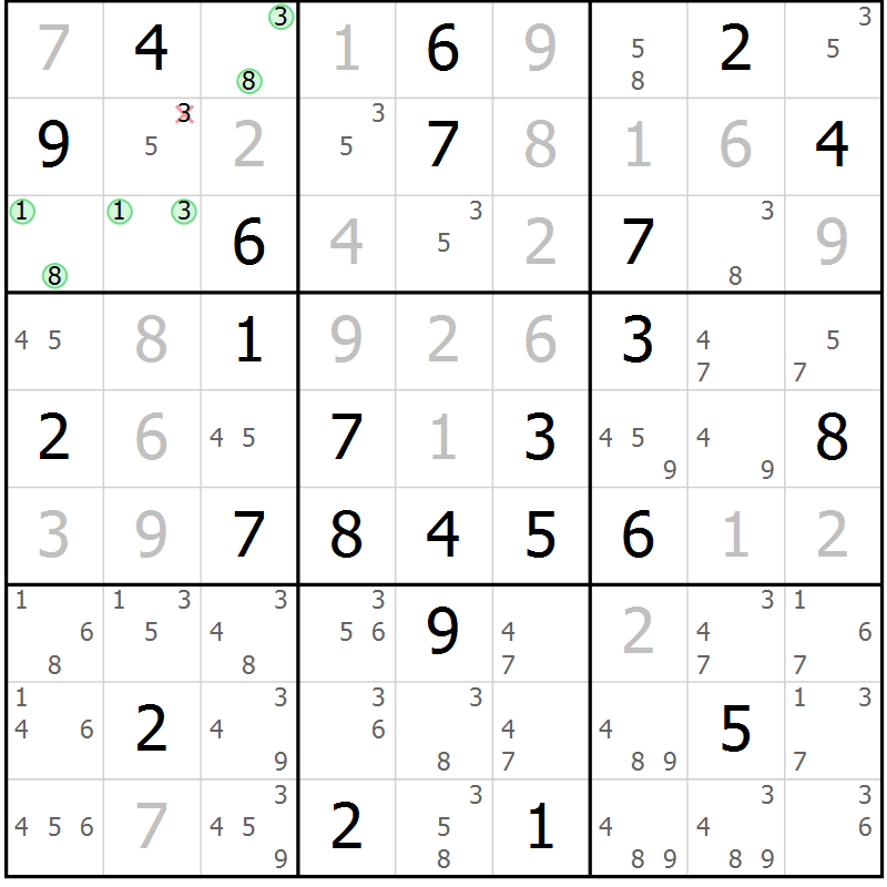 Position des candidats pour la solution de la Gr 41 page 44 du magazine de sudoku Sudoku Suprême n° 037