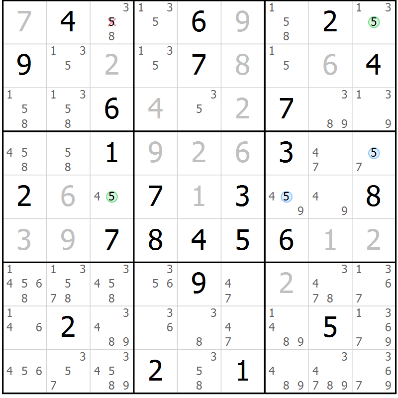 Position des candidats pour la solution de la Gr 41 page 44 du magazine de sudoku Sudoku Suprême n° 037