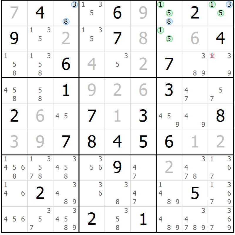 Position des candidats pour la solution de la Gr 41 page 44 du magazine de sudoku Sudoku Suprême n° 037
