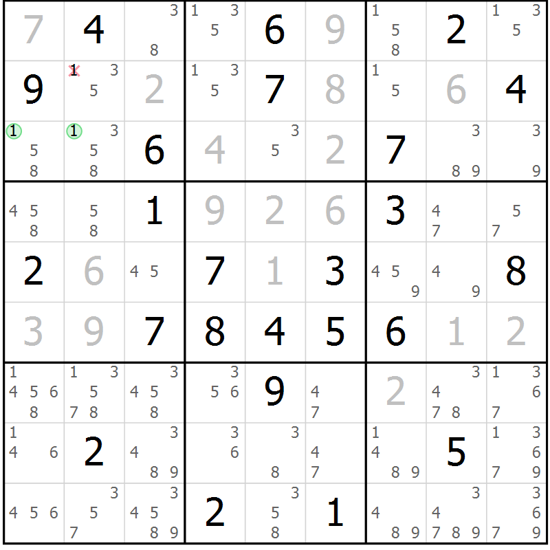 Position des candidats pour la solution de la Gr 41 page 44 du magazine de sudoku Sudoku Suprême n° 037