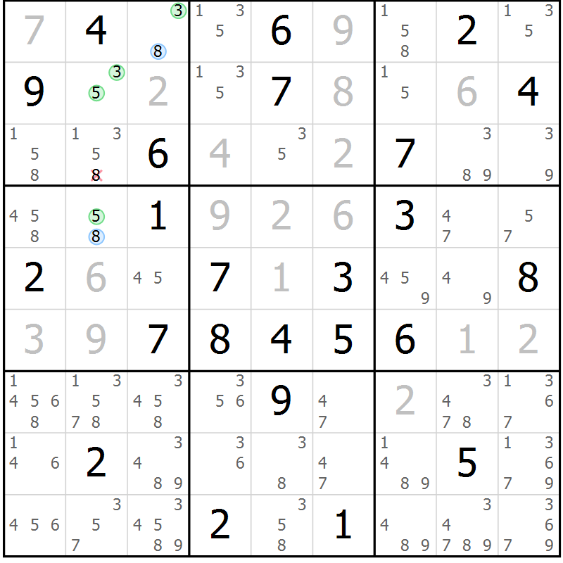 Position des candidats pour la solution de la Gr 41 page 44 du magazine de sudoku Sudoku Suprême n° 037