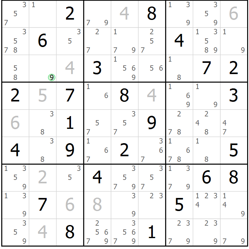 Position des candidats pour la solution de la Gr 42 page 45 du magazine de sudoku Sudoku Suprême n° 037