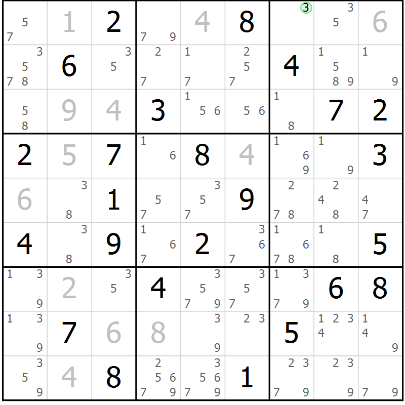 Position des candidats pour la solution de la Gr 42 page 45 du magazine de sudoku Sudoku Suprême n° 037
