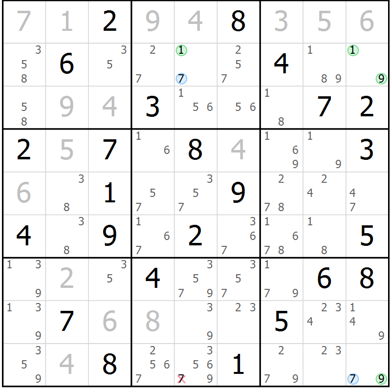 Position des candidats pour la solution de la Gr 42 page 45 du magazine de sudoku Sudoku Suprême n° 037