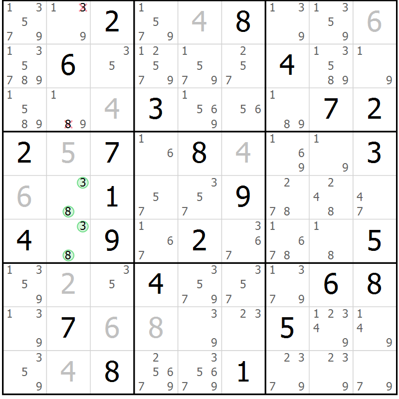 Position des candidats pour la solution de la Gr 42 page 45 du magazine de sudoku Sudoku Suprême n° 037